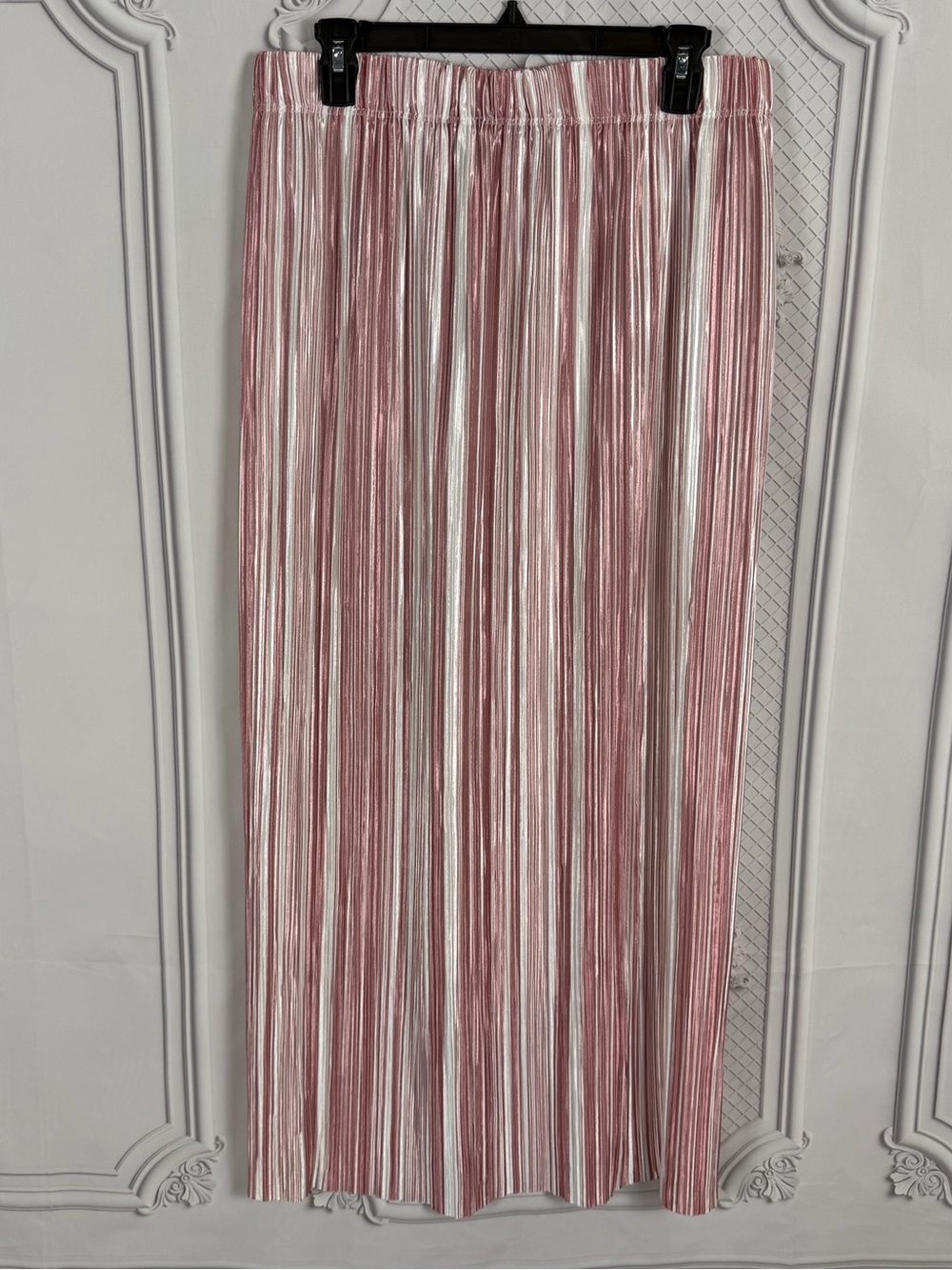 Ashley Blue XL Pink Silver Metallic Pleated Maxi Skirt Vintage USA Made Barbie